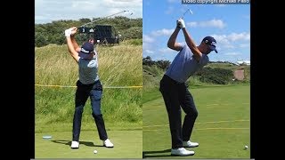 Justin Thomas golf swing  Long Iron faceon amp downtheline July 2017 [upl. by Bywoods]